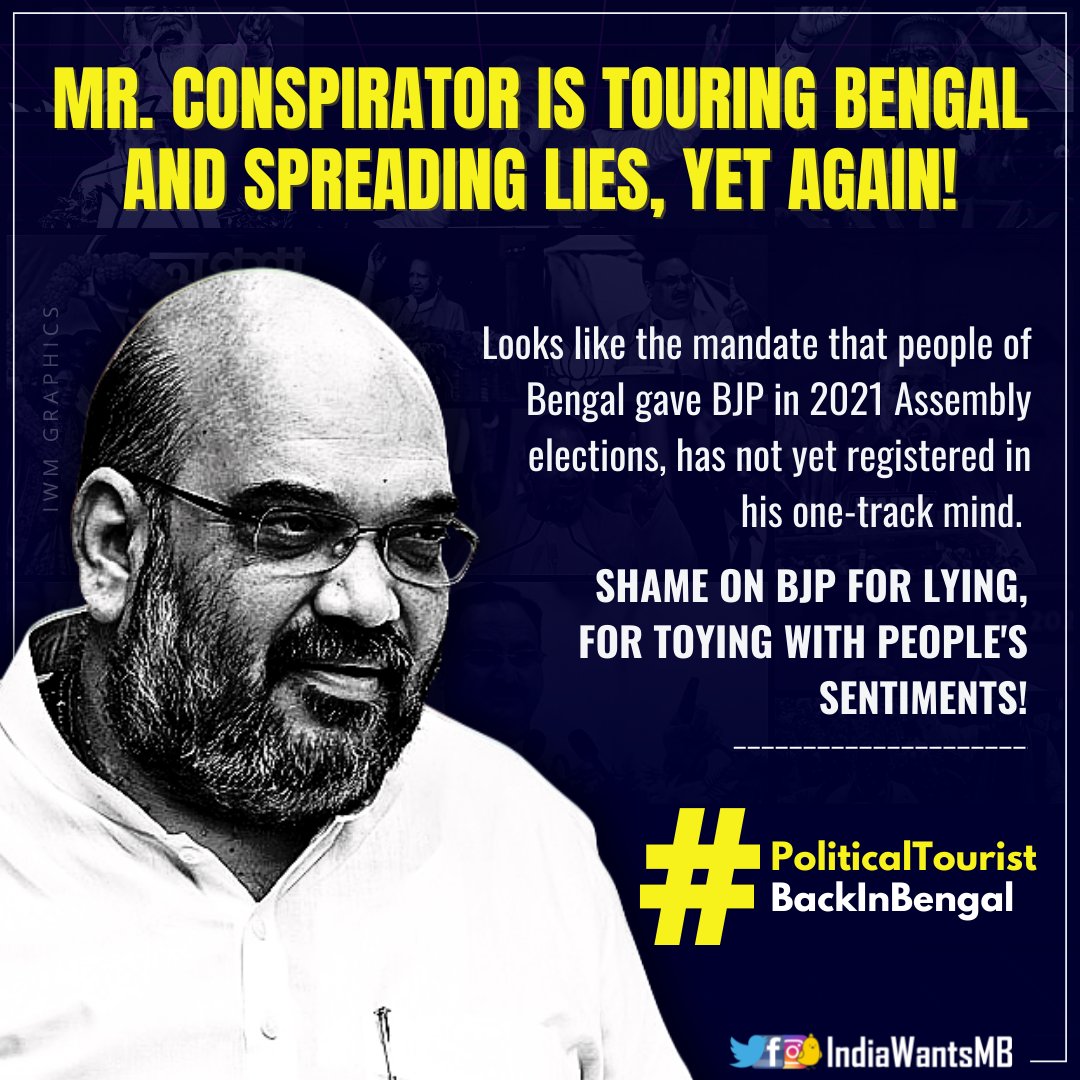 BanglarRaj's tweet photo. Mr. @AmitShah is back to Bengal– PEDDLING LIES and SPREADING HATE.

High time you accept the mandate of the people of Bengal who decisively REJECTED your boring ideas of 'Sunar Bangla'!

#PoliticalTouristBackInBengal https://t.co/koJ0ckYplZ