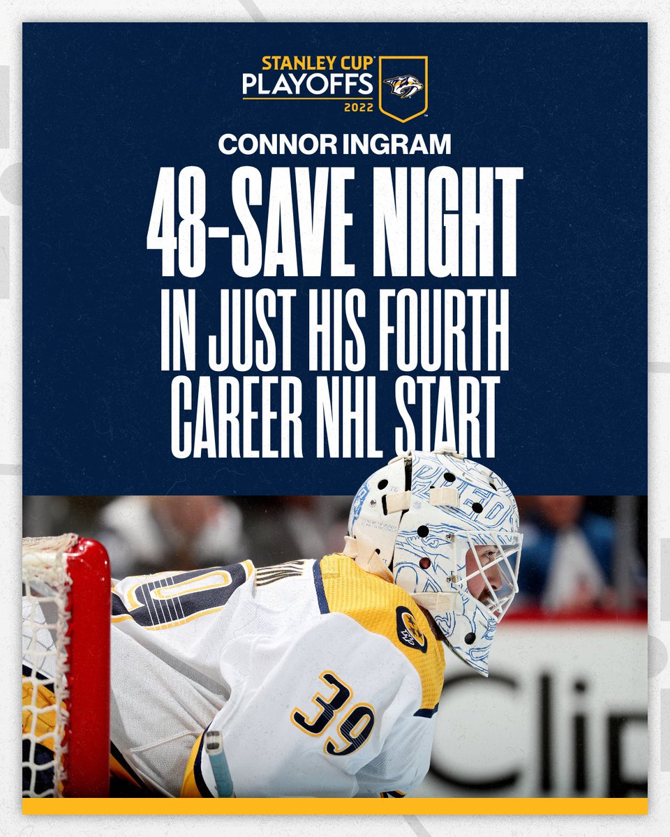 NHL's tweet image. Despite the result, @PredsNHL rookie Connor Ingram (@CBIngram1) was spectacular tonight. 👏 #StanleyCup