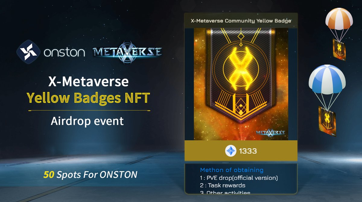 🎉X-META NFT airdrop With ONSTON🎉

🤝To commemorate the partnership, we are conducting an NFT airdrop.😍

🎁YELLOW BADGES FOR 50 LUCKY WINNERS

🙌Please look forward to more collaborations with X-META.💕

Please Check Details👇
gleam.io/xivDn/xmetaver…