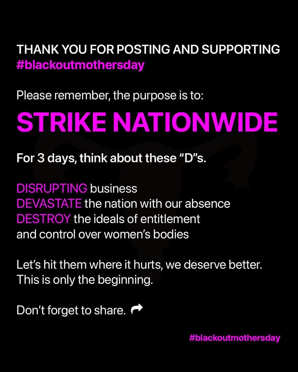 Whitrosele's tweet photo. Let’s make a difference this Mother’s Day! Remember you can support your mothers without supporting corporations.

#Prochoice #MothersDay #BlackOutMothersDay #Mothersday2022 #RoevsWade #humanrights #womensrights #mothersdaystrike #protest #bansoffourbodies #strikeforchoice https://t.co/Bt6qg0wQEj