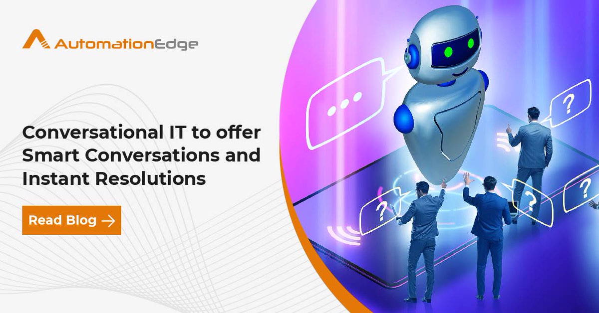AutomationEdge's tweet photo. The high demand for personalized experience has urged IT leaders to embrace #ConversationalIT. Conversational IT powered by AI technologies has the potential to offer an instant resolution to customers 

Read our insightful blog: https://t.co/lCtTynJ25O

#ITAutomation https://t.co/CiHwLOcewV