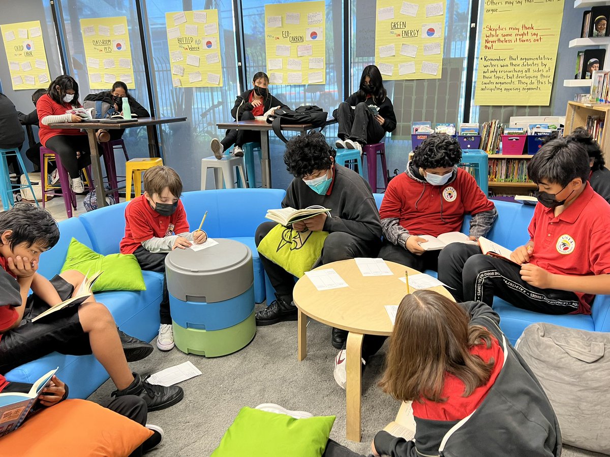 JayProano's tweet photo. When moments like this happen and #students are #engaged with #reading at this level, it’s puts a smile to this #teachers face. #flexseating #lakeshore #read #workshop @VistaCharterLA #middleschool #teacherlife #readinglife #ccsa #charterschool https://t.co/QTMxXyeF9z
