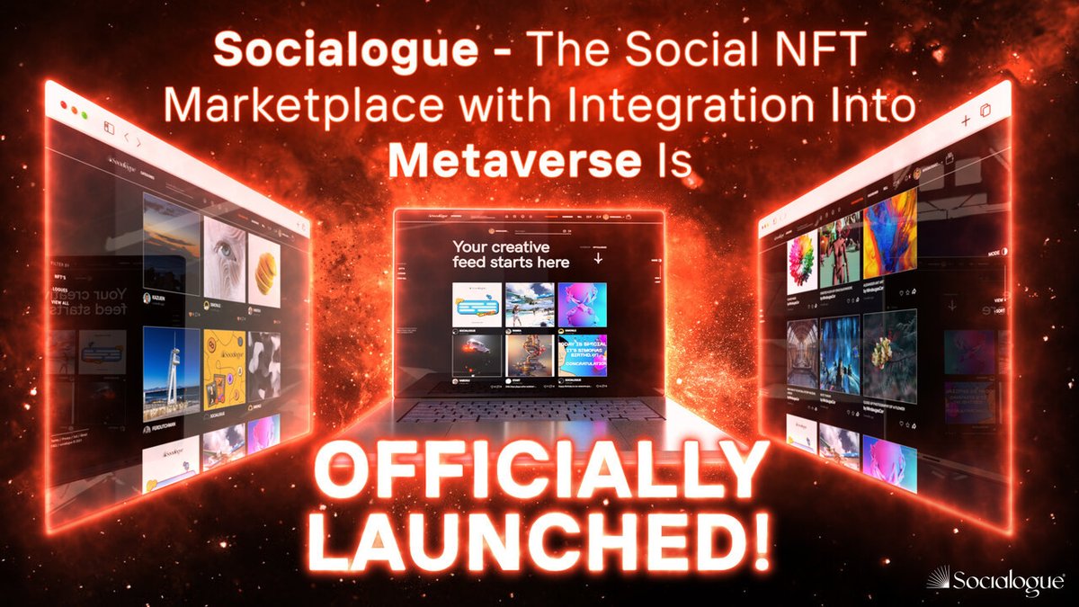 SocialogueNFT's tweet photo. Socialogue - The Social NFT Marketplace with Integration Into Metaverse Is Officially Launched!🥳🤩 🎉 
✅Create your profile now 
✅Apply to be an NFT creator! 
✅Expand your network, and start minting your art!

#socialogue #nftmarketplace
#metaoffice https://t.co/KAmtwMgVbf