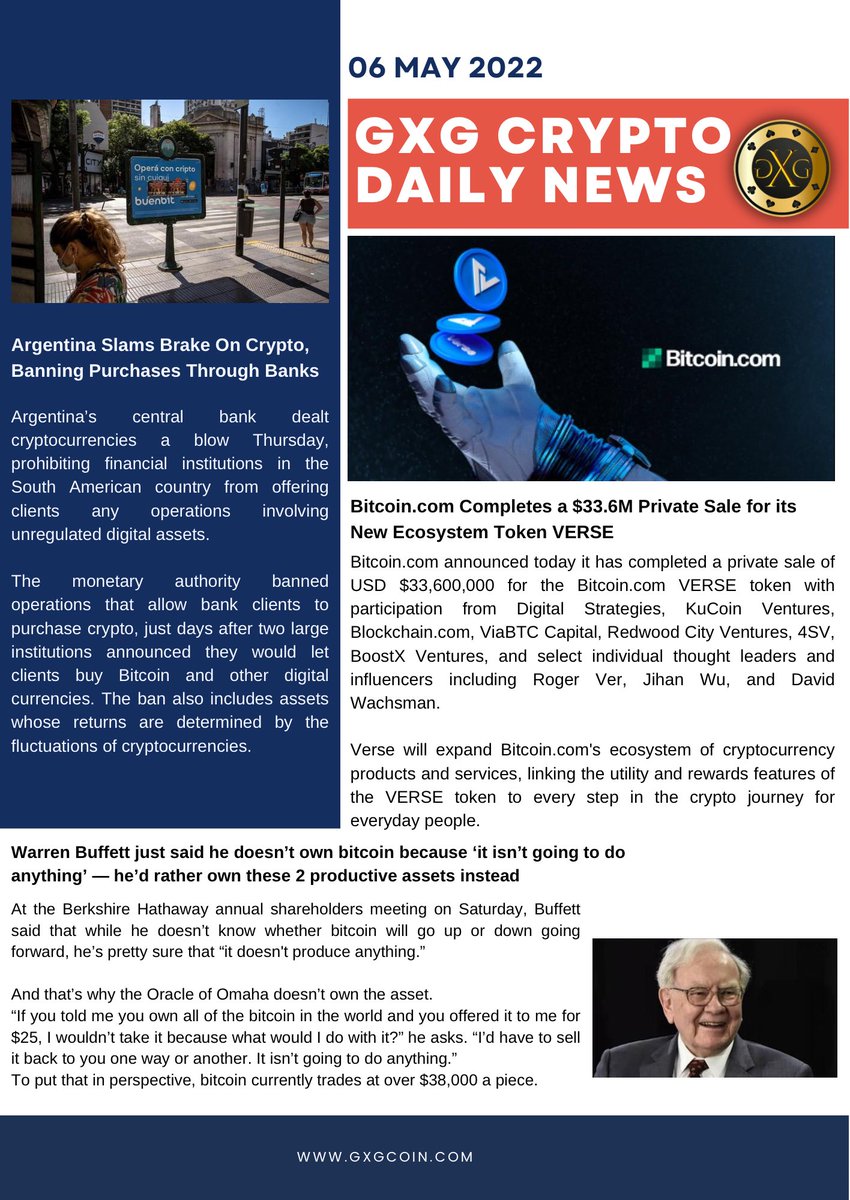 Hi all, please find our curated Crypto news snapshot for 06 May from GXG 😊😊

#gxgtoken #cryptocurrency #news #Token #BTC