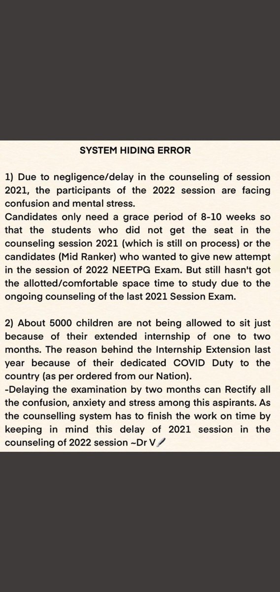 _Karthik_Ravi_'s tweet photo. This is a BLACK MARK on INDIAN govt system
No proper schedule
No proper fixed dates for counselling
No responsibility regarding 8k doctors
who are not eligible
Gap of weeks between
NEET2021counselling&amp;NEET2022
#NEETPG2022
#POSTPONENEETPG2022_MODIJI
#Postpone_NEETPG2022 @PMOIndia https://t.co/hw0hm8uo5W