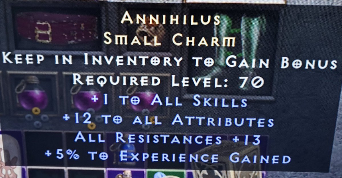 isabelury's tweet photo. My first anni everrrrr. Is not perfect but is mine and I love it!! Can't belive Dclone walked on Mario's land (switch) haha it was epic! Thanks to @LuckyLuciano610 and his amazing community for putting this together! #D2R #Dclone #d2rladder #Diablo2Resurrected https://t.co/pCCjo7guwy