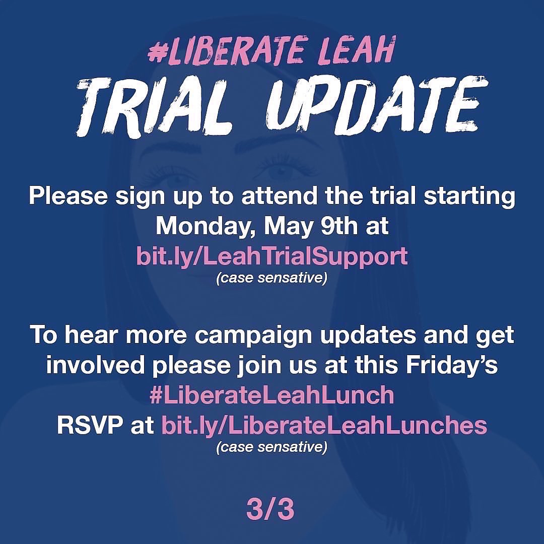 The court denied Leah’s release, further blaming her for others demonstrating their constitutionally protected rights. We are appalled by the courts decision. Please continue to support by sharing Leah’s story. #DecriminalizeSurvivors