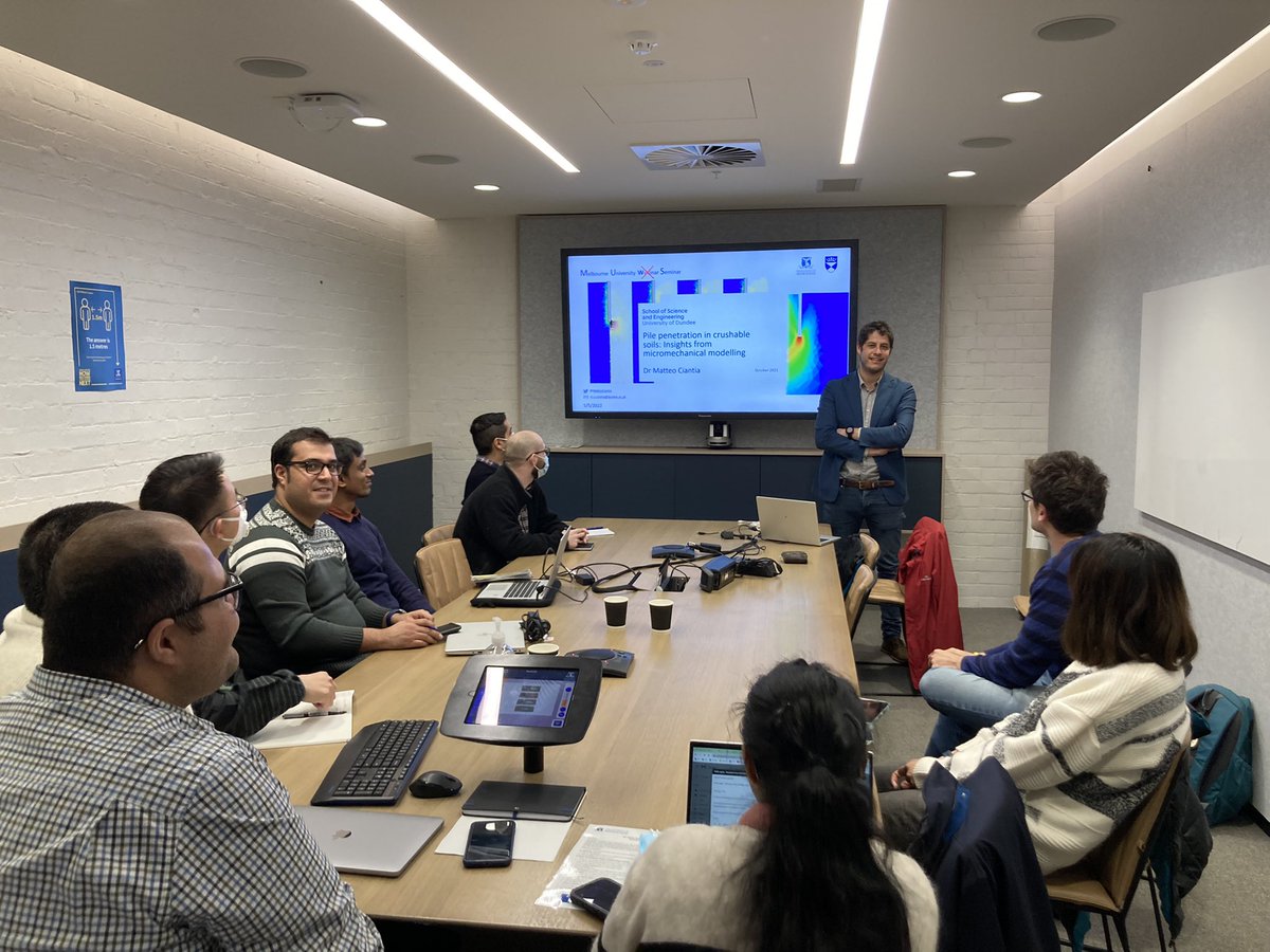 DisfaniM's tweet photo. It was great and insightful to have @MatteoCiantia from @dundeeuni visiting our Geotech team @engunimelb. From crushing in sand, discrete element modelling, soil erosion and handmade pasta there was so much to talk and enjoy https://t.co/OQ9v94aple