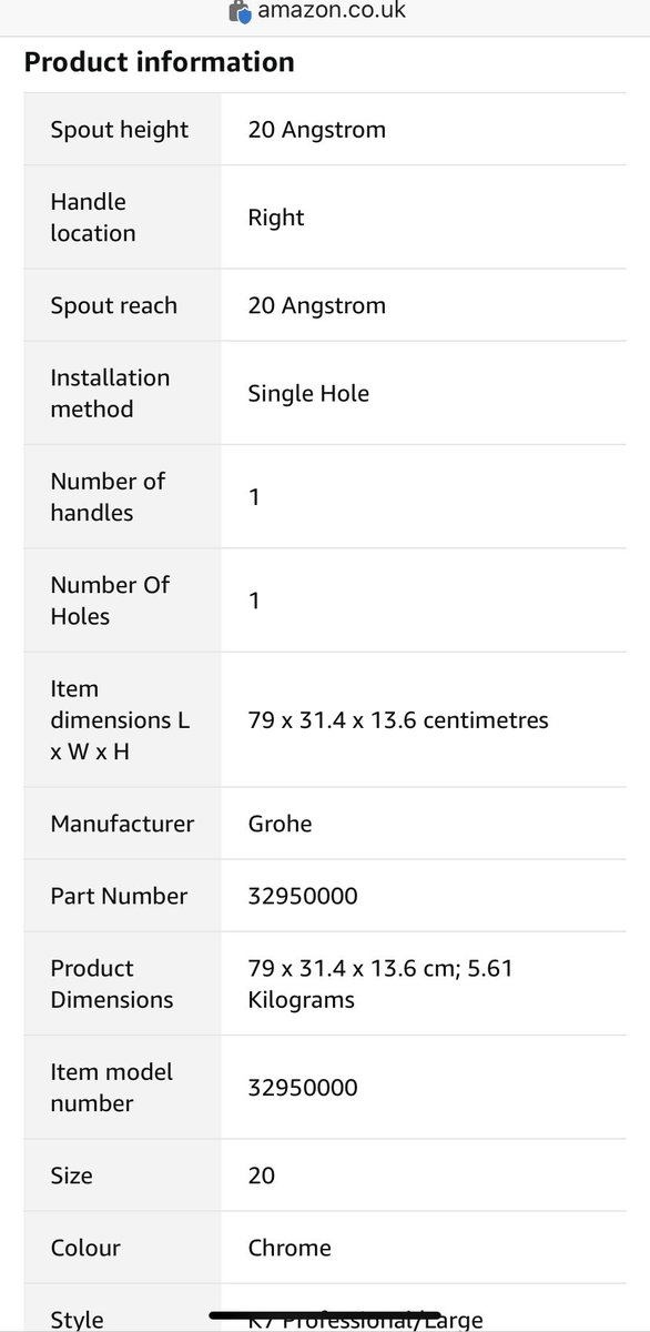elton_martyn's tweet image. I’m rather disturbed to find my impending, potential, tap purchase has such a modest ‘Spout height and reach’. In fact, it’s almost identical to the diameter of the helix of a DNA molecule.

Interesting eh #mathmatical Twitter?