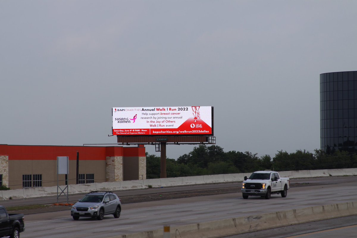 All across the Dallas / Fort Worth area, you will find billboards of the upcoming @BAPSCharities Walk-Run 2022, benefiting @SusanGKomen

To register for the event, visit: bapscharities.org/WalkRun2022Dal…

#BAPSCharities #JoyOfOthersWalk #SusanGKomen @DfwOutreach