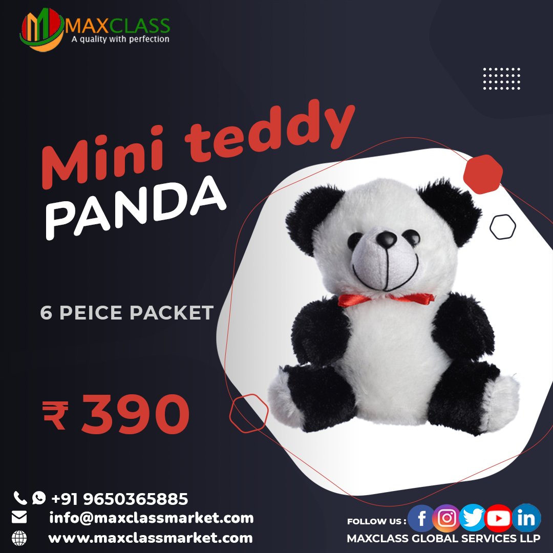 maxclasservices's tweet photo. MAXCLASS Mini teddy PANDA 6 PEICE PACKET | Light Weight | soft and easy to carry | Attractive | Colorful vibrant looks | Gift this Soft | Home decoration | Perfect Gift
SHOP NOW : https://t.co/ceuflSgB3T
+91 9650365885
#panda #teddy #maxclass #teddybear #pandateddy #uniquegifts https://t.co/odweOtO3hE