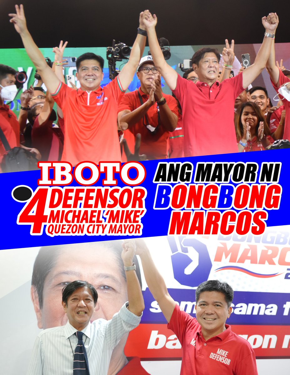 mike_defensorQC's tweet photo. Sa May 9, piliin natin ang lider na pantay ang tingin sa atin, anumang relihiyon, kasarian, o katayuan sa buhay.

Ang lider na pinili ni Bongbong Marcos para sa QC.

◉ 4. DEFENSOR, MICHAEL(PFP) para QC Mayor!

#mikedefensor
#mikedefensor2022
#4QCMayorMikeDefensor
#BBMSaraUniteam https://t.co/EyqwIaNpxQ
