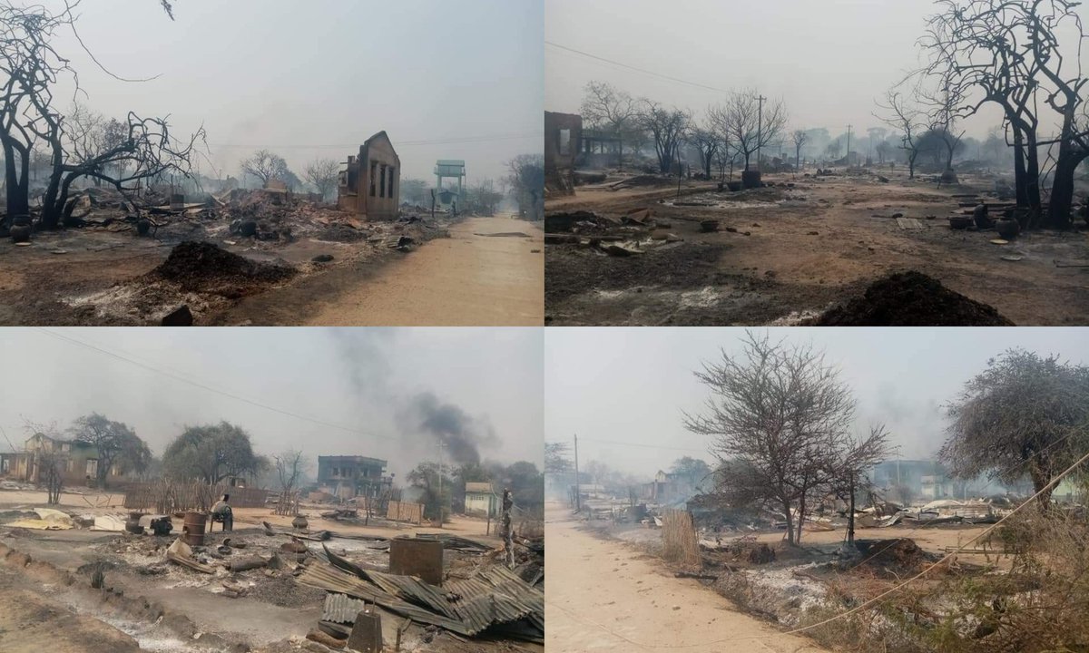 Warning - Buildings destroyed by fire 🔴

In Sagaing's Myinmu Twp, Kandaw Vlg: #MyanmarMilitaryTerrorists shelled artilleries and burnt down the whole village at around 2 AM on Apr 29.

#2022May6Coup #CrimesAgainstHumanity #WhatsHappeningInMyanmar