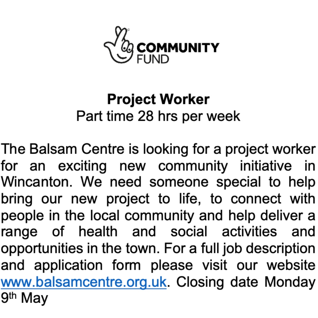Job Opportunity at the Balsam Centre in Wincanton.
balsamcentre.org.uk/jobs.html
