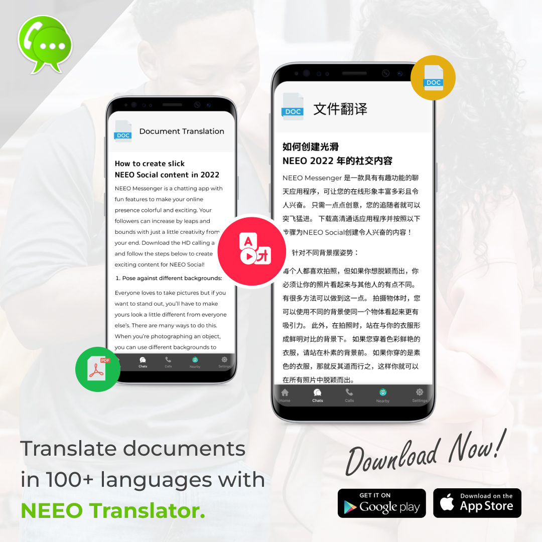 neeopal's tweet image. Neeo Messenger lets you translate your documents into real-time chat. Automatically translate your documents into 100+ languages.

#neeo #neeopal #apps #messenger #calls #videocalls #audiocalls  #translator #meetnearbypeople #documenttranslator #pdftranslator