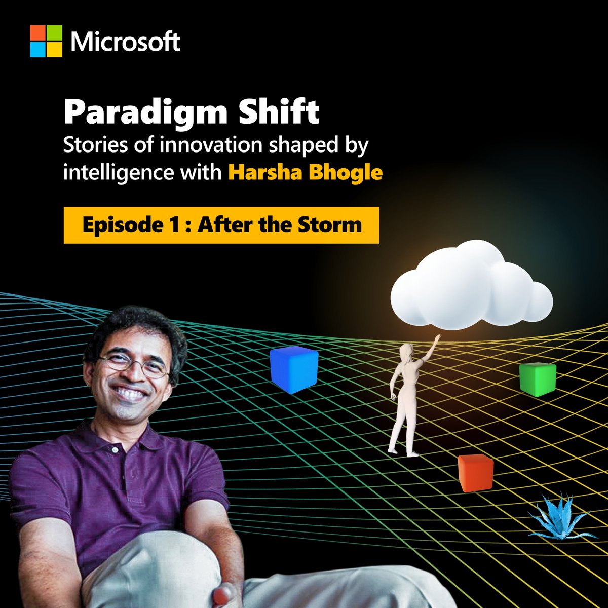 MicrosoftIndia's tweet photo. Data patterns and weather predictions. How is AI helping us be ahead of the storm? Tune into the first episode of #ParadigmShift, a podcast series narrated by @BhogleHarsha, featuring @ShafikIslam @anshu_seeds and Manmeet Singh. https://t.co/sux2qyz7Z8 
#MicrosoftAI https://t.co/0h1lPXH0Ut