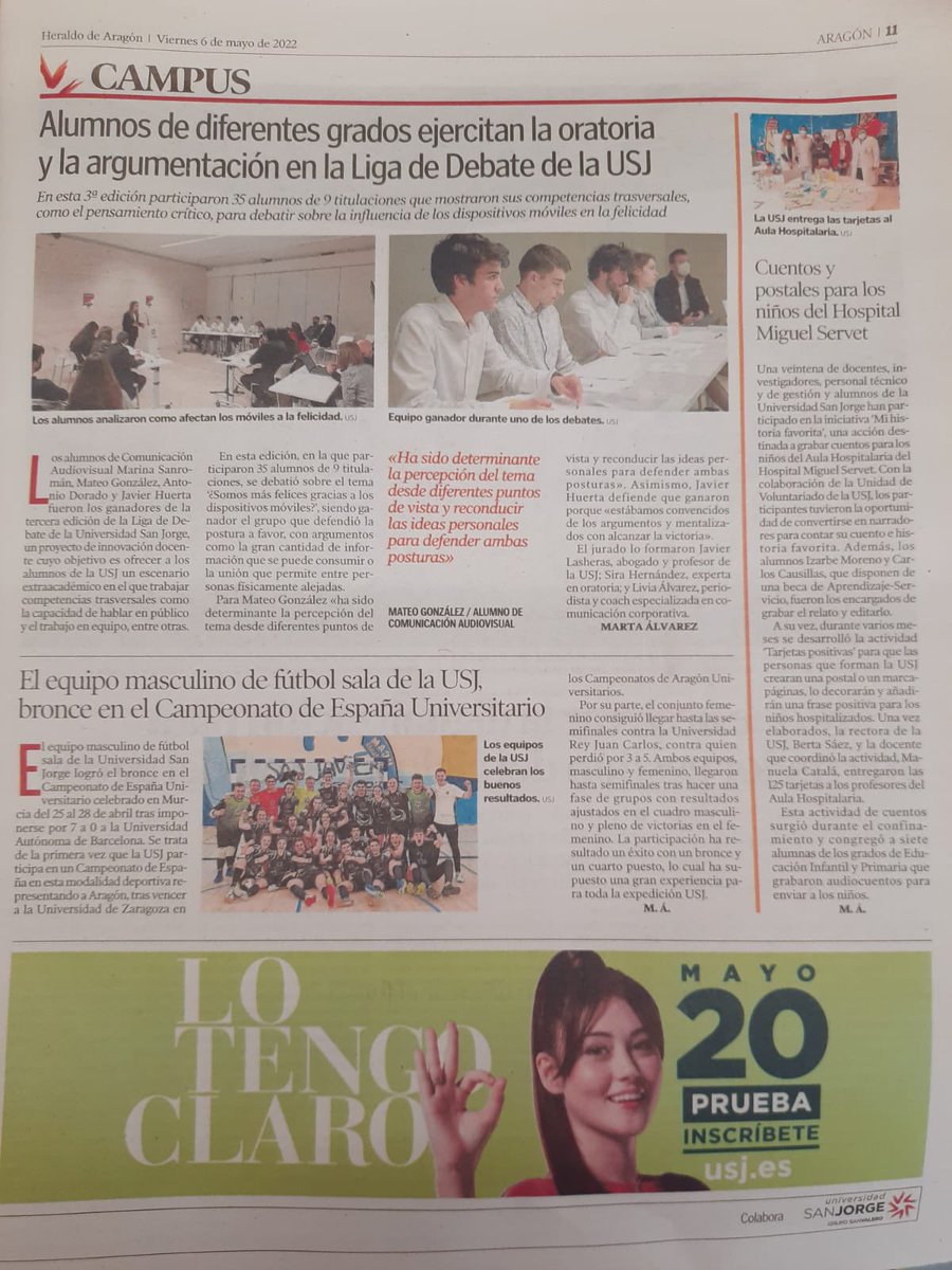 DeportesUSJ's tweet photo. Ayer pudimos ver a nuestro equipo de fútbol sala en un reportaje del Heraldo. 
Aquí os lo dejamos ⬇️ https://t.co/TmGaU7FlCp