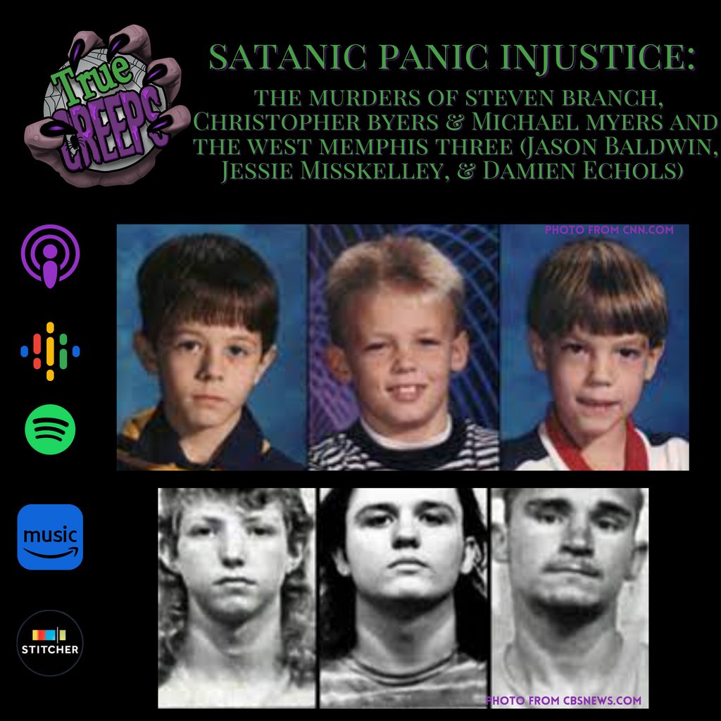 Join us while we discuss a quintessential #truecrime case from the #SatanicPanic. We'll discuss the 1993 murder of #StevenBranch, #MichaelMoore, and #ChristopherByers then the ensuing trial against three teenagers: #DamienEchols, #JasonBaldwin, and #JessieMisskelley.