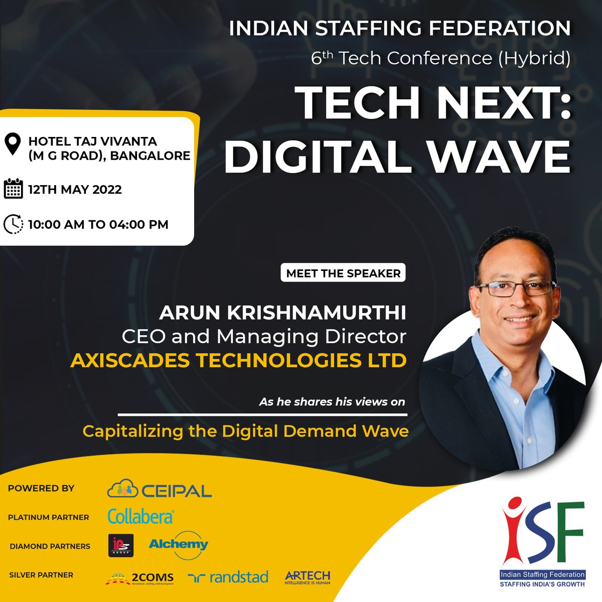 ISFederation's tweet photo. @arunkrishnamur5, Axiscades Technologies Ltd. Register now https://t.co/x1uejFKYn9
Powered by @CeipalCorp
Platinum Partner @Collabera_India
Diamond Partner @ipsgroupgroupindia; @Alchemytechsol
Silver Partner @2COMS @RandstadIndia @Artech_LLC
#IT #itindustry #humanresources #tech https://t.co/7RJRQD8MXc