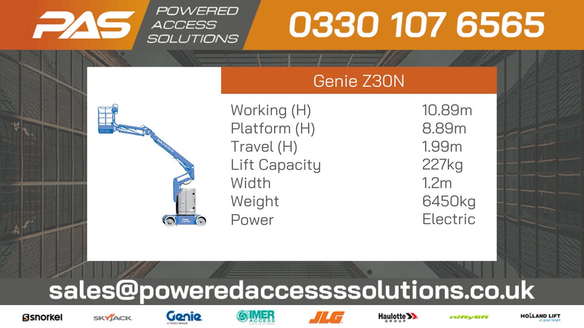 🟠🟠The Genie® Z30N🟠🟠 articulating boom lift offers quiet, emission-free operation in the most sensitive work environments. 

View &amp; Download product spec - poweredaccesssolutions.co.uk/assets/pdf/gen…

#Poweredaccess
