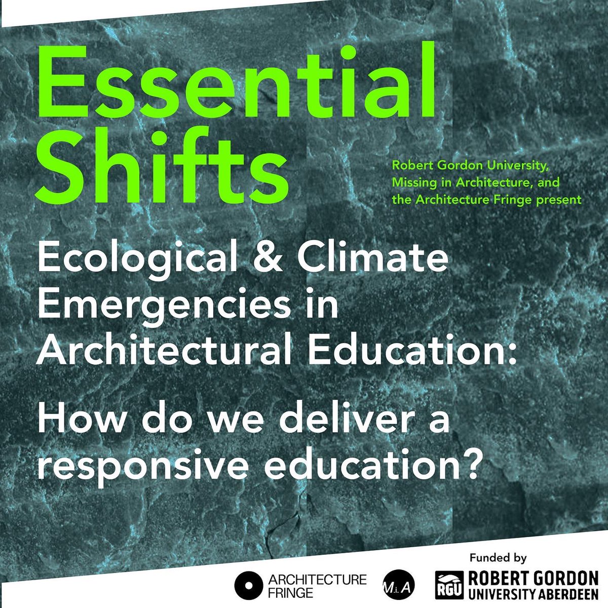 Essential Shifts: Ecological &amp; Climate Emergencies in Architectural Education: How do we deliver a responsive education? 

Join us for a morning of provocations, discussion, inspiring studio work, and collaboration in teaching and learning. 

Register:

tinyurl.com/yckpbe7y