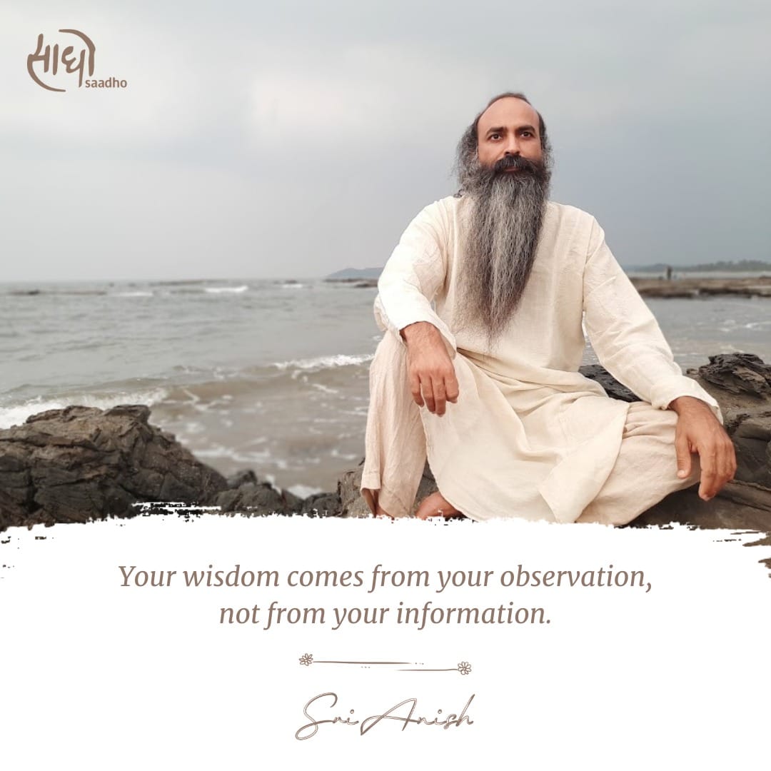 Wisdom comes from your observation, not from your information.
- Sri Anish

#srianish #saadho #quotes #letthemudsettle #wisdomforlife #mindfulness #meditationpractice #meditation #happylife #innerjourney #spiritualjourney #Wisdom #life #IndiaAgainstHate
