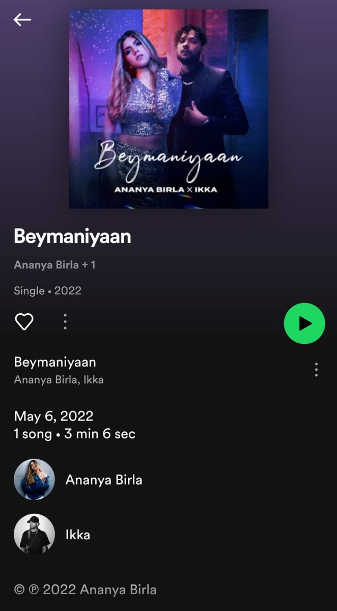 Beymaniyaan is definitely going to smash some records!!So proud of her🥺❤️✨ #beymaniyaan #ananyabirla #ananya ⁦<a href="/ananya_birla/">Ananya Birla</a>⁩