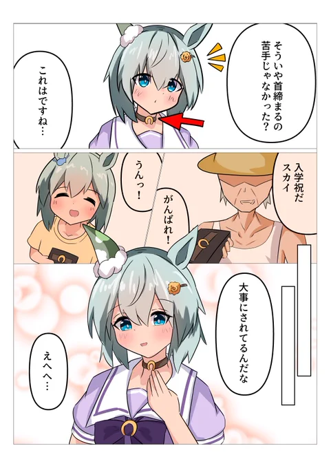 「セイちゃんとチョーカー」
こんな理由があったらいいなって
 #セイウンスカイ
 #ウマ娘 
