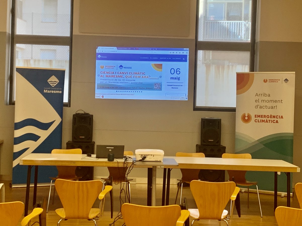 ccmaresme's tweet photo. Tot a punt per l'inici de la jornada "Ciència i canvi climàtic al #maresme" en el decurs de la qual es presentaran les mesures d'actuació que proposa el Comitè Científic per fer front a la situació d'emergència climàtica.
També podeu seguir la sessió a: https://t.co/e4QRxz18j9 https://t.co/PDpqQDsVMF