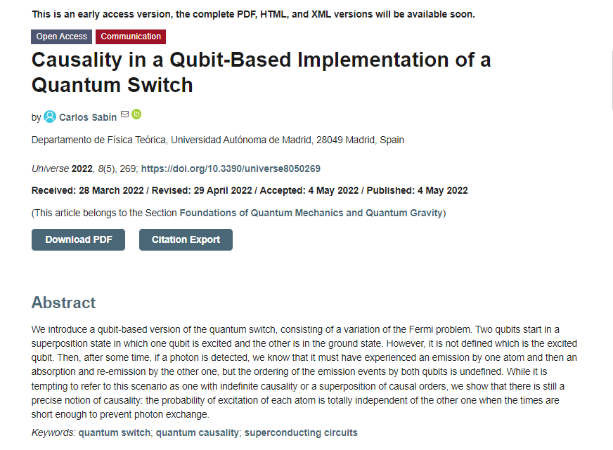 Universe_MDPI's tweet photo. #mdpiuniverse Welcome to read the article by🧑🎓Dr. @ecsabin: #Causality in a Qubit-Based Implementation of a #QuantumSwitch📜
🔗https://t.co/AFXqhPau8h
#quantumcausality #superconductingcircuits https://t.co/xuhrdsAbdl