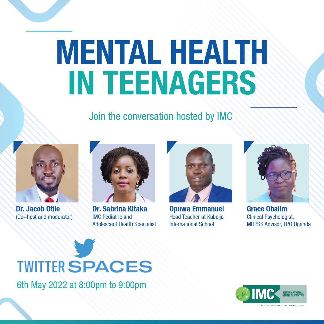 @TpoUg Mental Health Advisor @obalim86 will be joining this great panel on Twitter spaces to share insights on mental health and mental health disorders in teenagers #MentalHealthAwarenessMonth #MentalHealthMatters @SabrinaKitaka @IMC_Ug Catch the conversation today at 8:00pmEAT