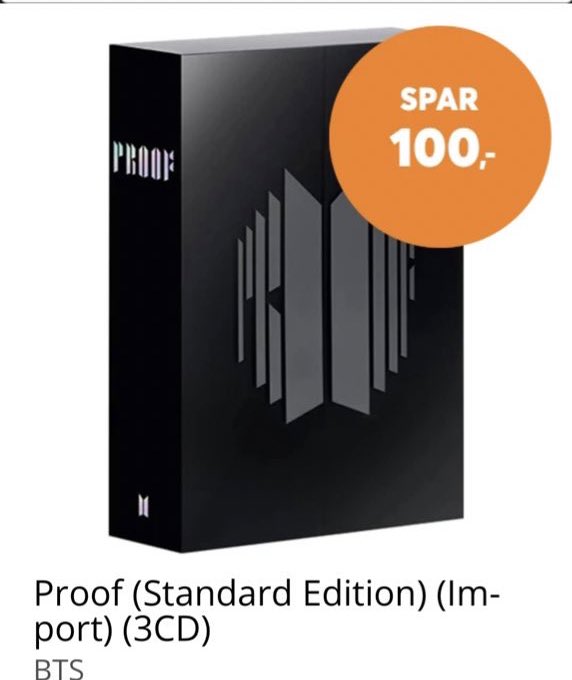 BTSNorway's tweet photo. .@BTS_twt new album “Proof” (Standard Edition)  and “Proof” compact edition available to pre-order @ Platekompaniet now.

Standard Edition:
Price: 1049 KR 

Compact edition: 
Price: 349 KR

*All sales @ PK count towards the Norwegian album chart.

🔗 https://t.co/ng7Ybfsg6S https://t.co/wZd4fWDj2s