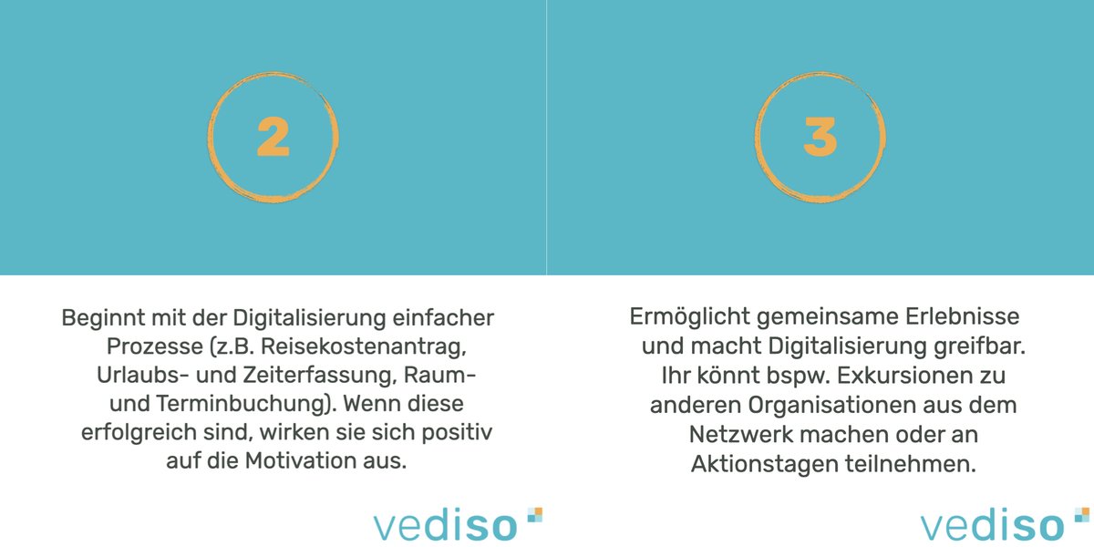 Vediso_eV's tweet photo. Hier kommen #5Tipps, wie ihr durch kleine #Erfolge #Vorbehalte in Digitalisierungsprozessen abbauen könnt. Auch wenn kleine Erfolge für sich oft unwichtig erscheinen, führen viele kleine Erfolge zu neuen Verbündeten eurer Digitalisierungsvorhaben und überzeugen Skeptiker*innen. https://t.co/5HVhssKH8b