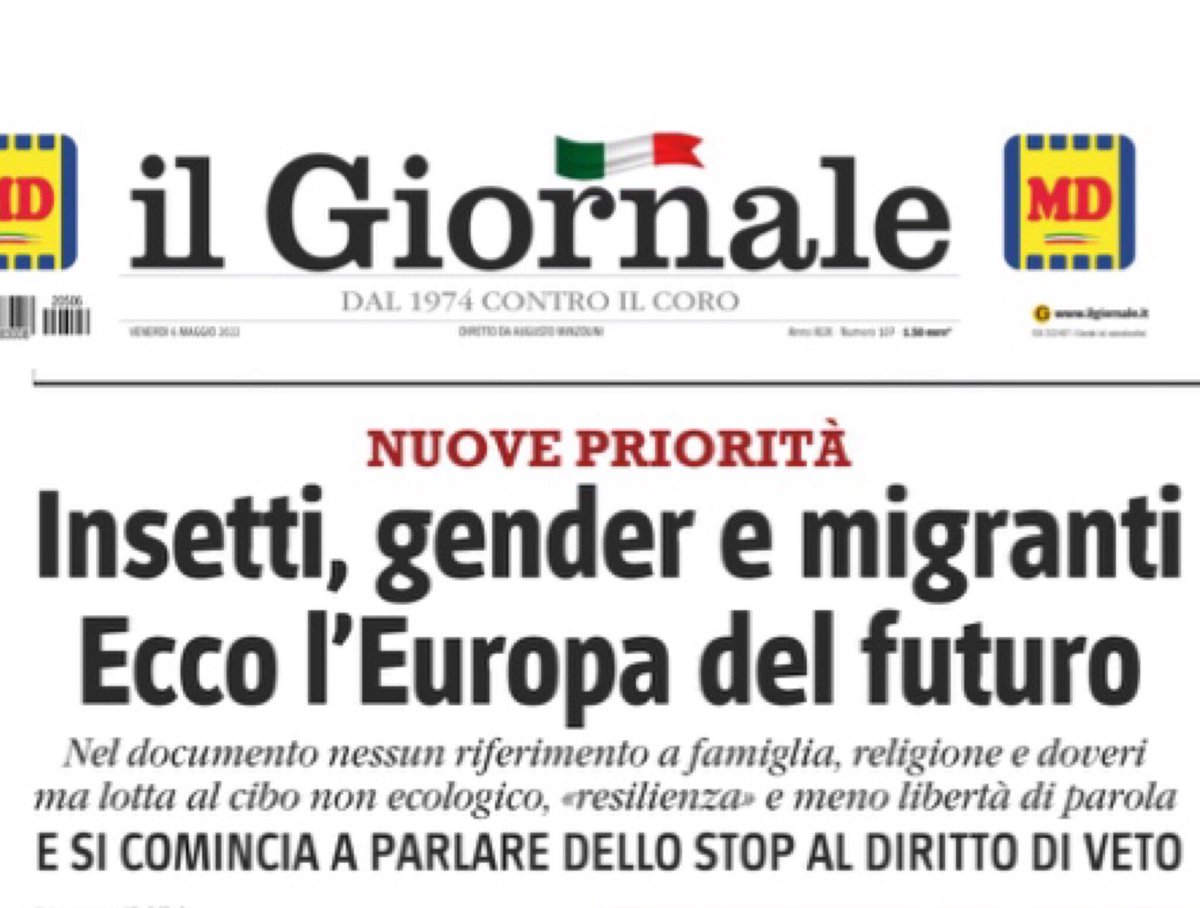 elio_vito's tweet photo. Che vergogna il titolo di apertura oggi del Giornale:
insetti, gender e migranti! 😡
Retequattrismo su carta stampata... https://t.co/yYVhYgNWeP