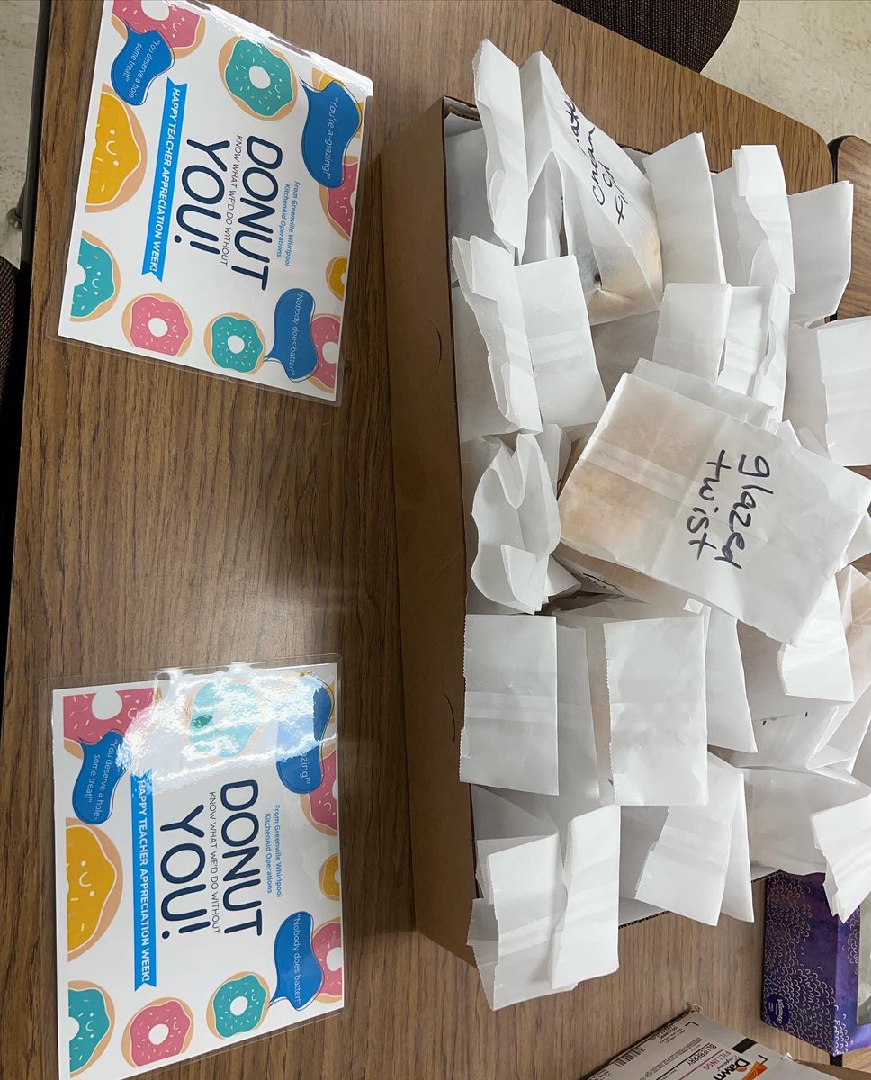 Thank you Whirlpool for celebrating Greenville Teachers this week!  The gift of donuts always makes a morning sweeter!!