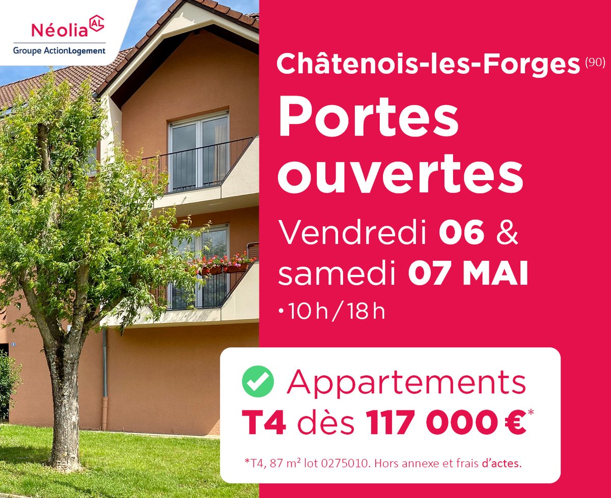 groupeneolia's tweet photo. Portes ouvertes • Appartements à vendre
📣 Rendez-vous vendredi 6 & samedi 7 mai pour visiter nos appartements
📍 Châtenois-les-Forges, 6-8 rue de la Goutte
⏲️ 10h à 18h
Néolia groupe @ActionLogement
#prixmalin #prixmalins
#achatimmobilier #achatappartement https://t.co/EKWgVUfrVl