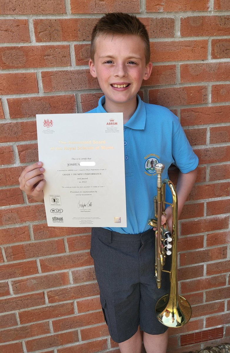 Bravo to one of our talented musicians Josh who gained his grade three trumpet performance certification from @ABRSM #talent #practice #resilience #ambition #musician @beckywalker306 @WNAT_Home 🎺👏🎶