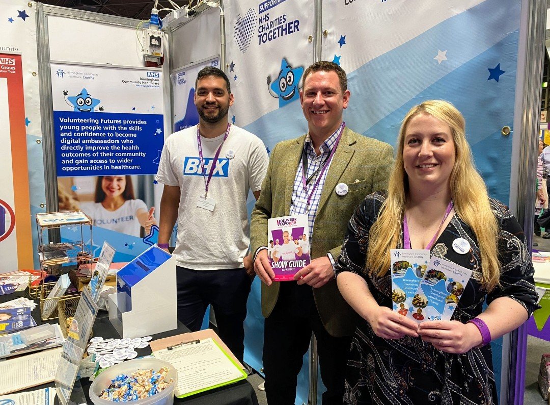 bhamcommunity's tweet photo. First day of the @VolunteerExpoUK, 
showcasing the BCHC Volunteering Futures project, and wider opportunities across @NHSCharities Together members. Pop by to say hi and find out more! #BCHCCharity https://t.co/BIkEB98Zx5