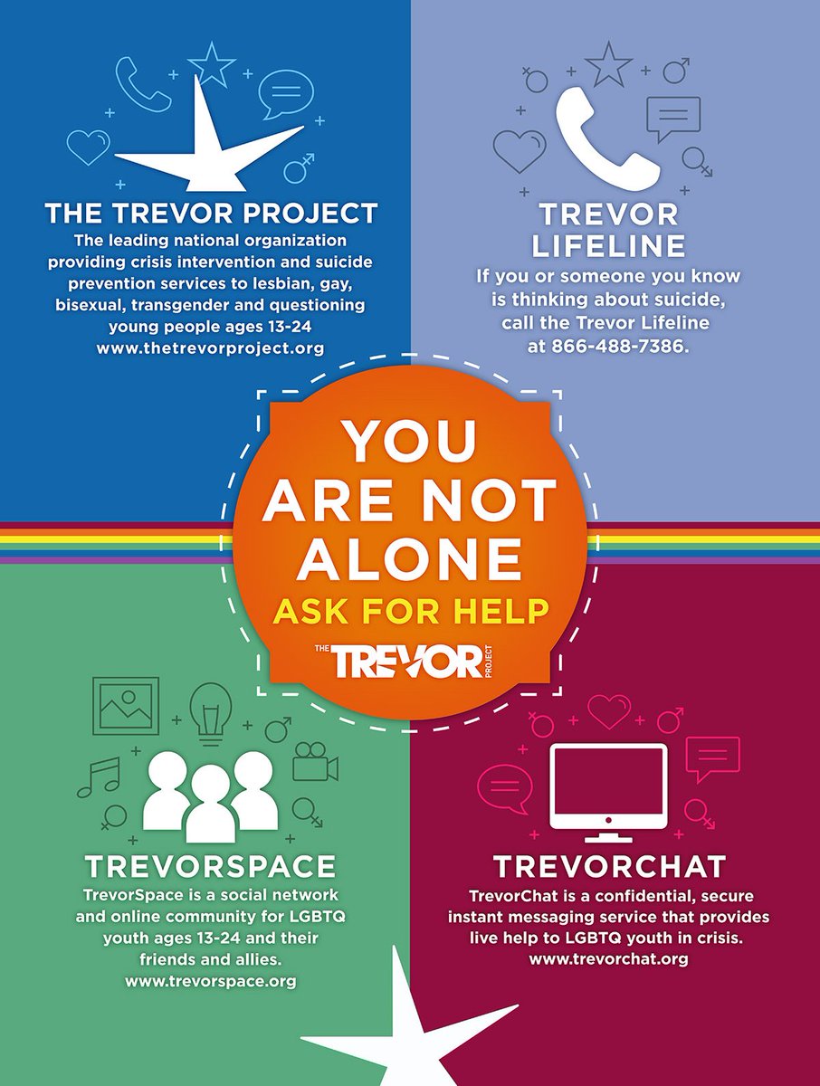 #MentalHealthAwarenessMonth The Trevor Project estimates that more than 1.8 million LGBTQ young people consider suicide each year in the U.S.. Their trained counselors connect with LGBTQ young people on multiple platforms 24/7, 365 days a year. #MentalHealthMatters #EndTheStigma