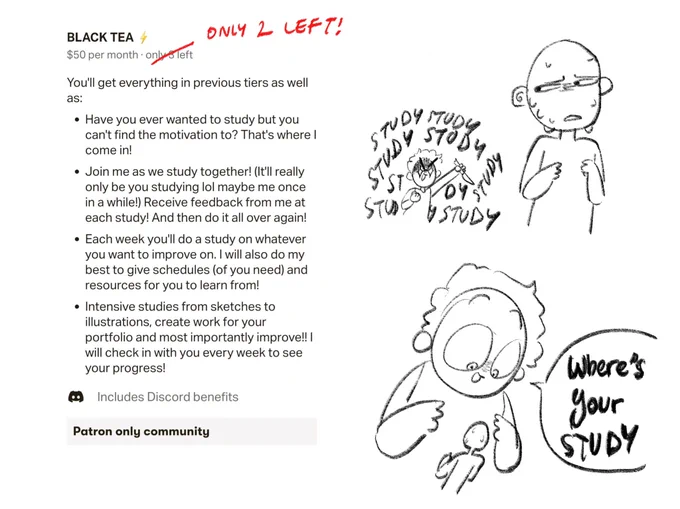 New Patreôn tier alert!!
Tldr: I help you study, keep you accountable, help make studying and learning less daunting! 