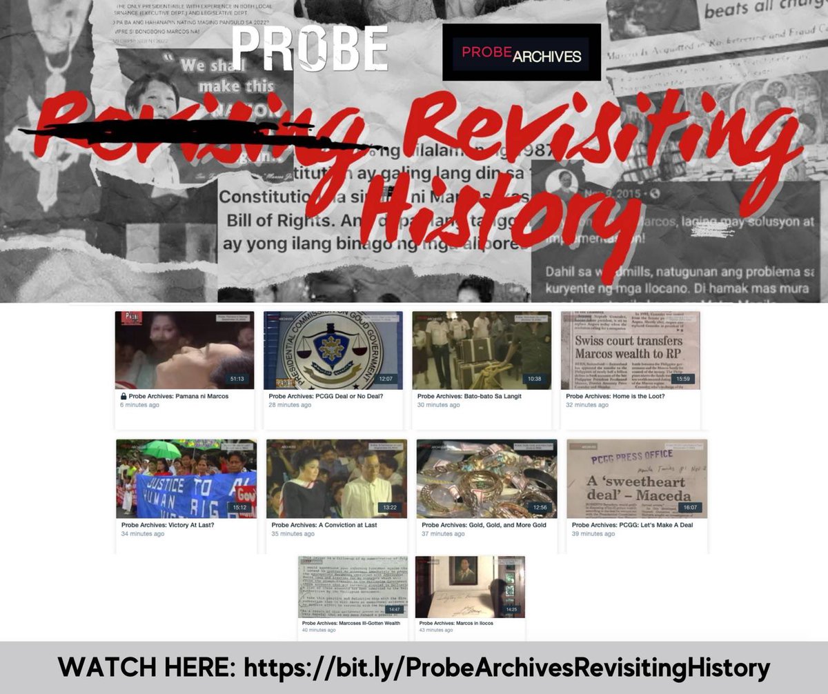 History demands remembrance so we do not repeat it. In this curated playlist by #ProbeArchives, we give you access to documentaries released from 1988 to 2004. History is there to revisit, not revise. It can never be rewritten. bit.ly/ProbeArchivesR… #HistoryOnReel #TsekPH