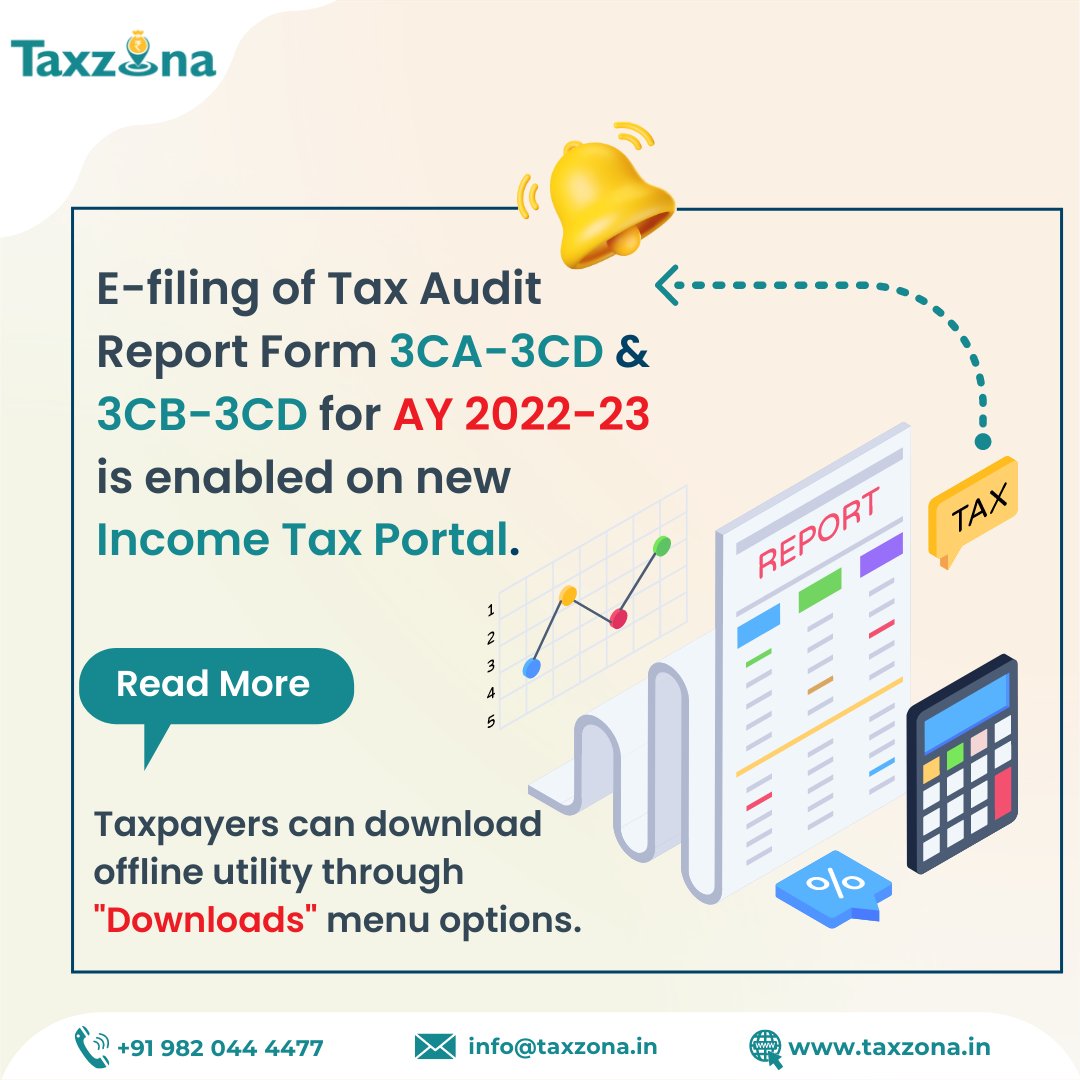 taxzona's tweet photo. Tax Audit Report (TAR) Forms for AY 2022-23 is enabled now on new Income Tax Portal. You can easily download the same.
For more information: - 𝗖𝗼𝗻𝘁𝗮𝗰𝘁 𝗨𝘀:
🌐 Visit our Website: https://t.co/UanxQsjuVN
#efiling #taxaudit #incometaxaudit #taxpayers #3ca #3cd #3cb https://t.co/egOfI9CJeW