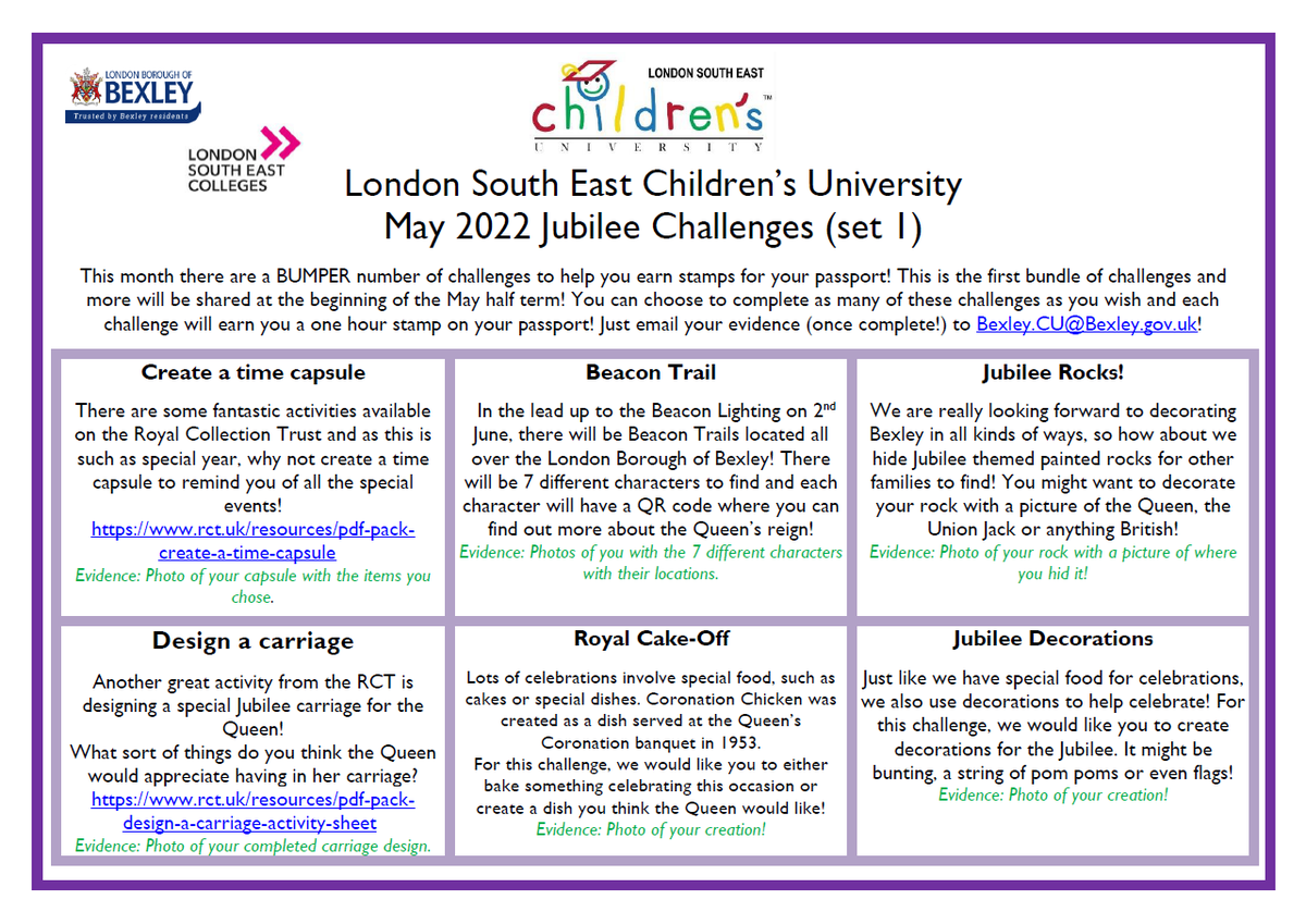 Children's University - May Challenges! Get involved!😊