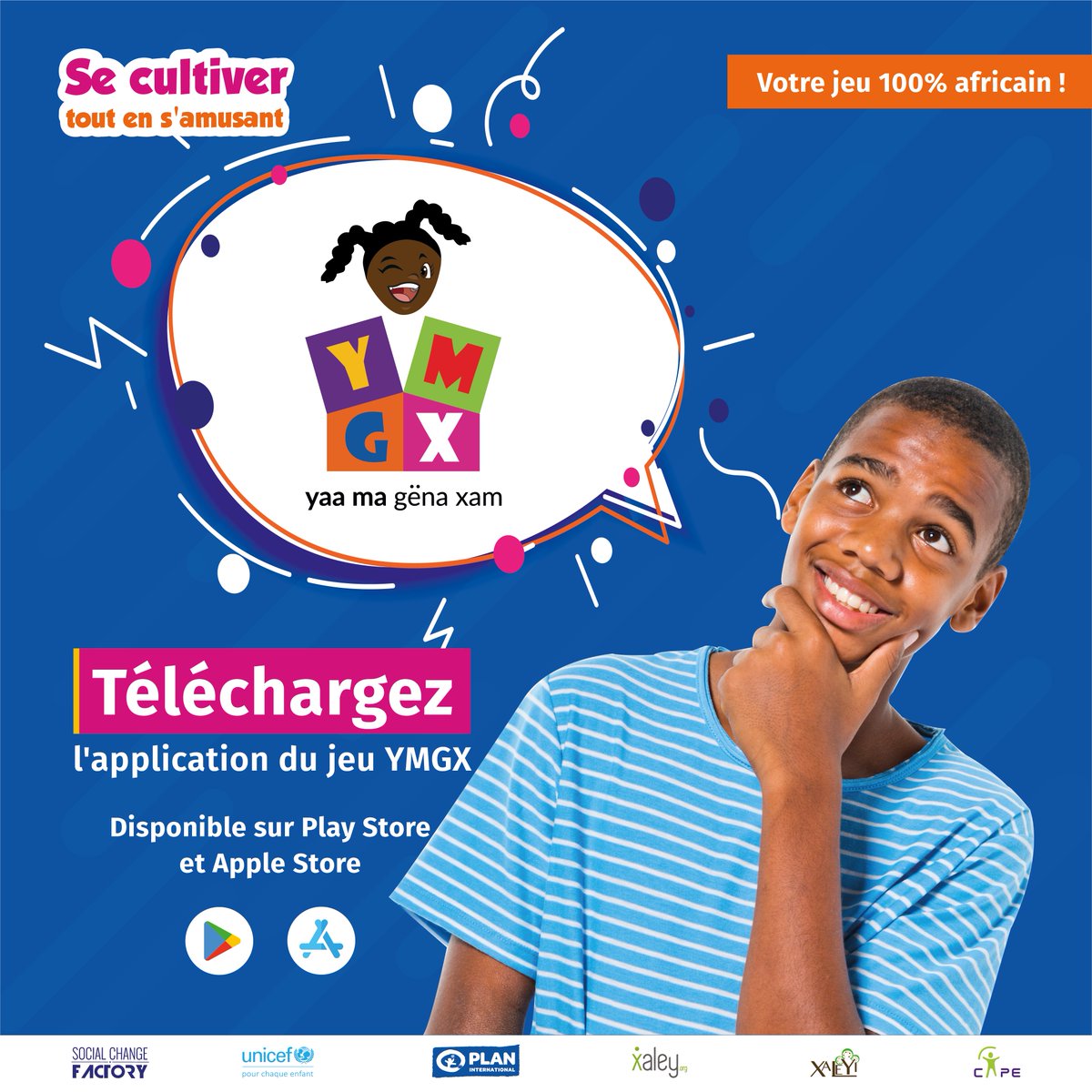 unicefsenegal's tweet photo. Se cultiver tout en s'amusant c'est possible grâce au quiz éducatif #YMGX développé par @ChangeFactors et destiné aux enfants et adolescents pour développer une identité citoyenne 🏙️ et acquérir une culture générale et de bonnes habitudes sanitaires.
#BonVendredi #YMGXChallenge https://t.co/Sk7InbwK4o