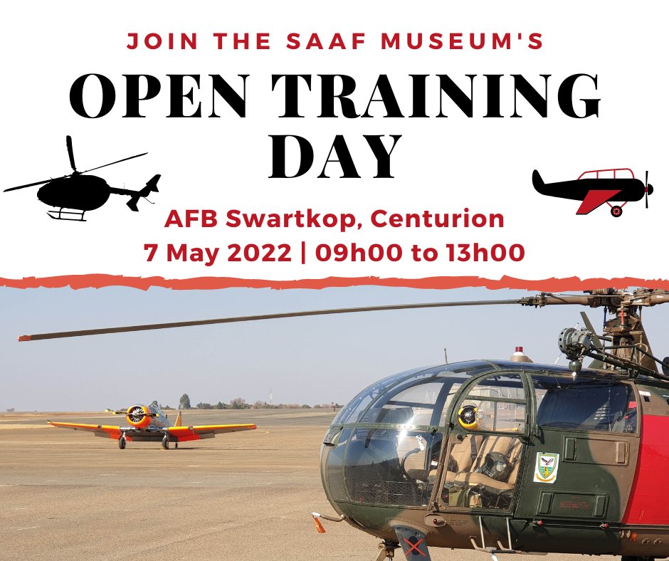Spitfire5518's tweet photo. Come and support the SAAF Museum's Open Training/#Flying Day tomorrow! Bring the kids &amp; the whole family. We will also be selling merchandise, so look out for our table! Free entrance, donations welcome. Boerewors rolls &amp; cooldrinks for sale.
AFB Swartkop, 09h00 - 13h00. 😎🚁🛩📸 https://t.co/ZLkWAeK2Cn
