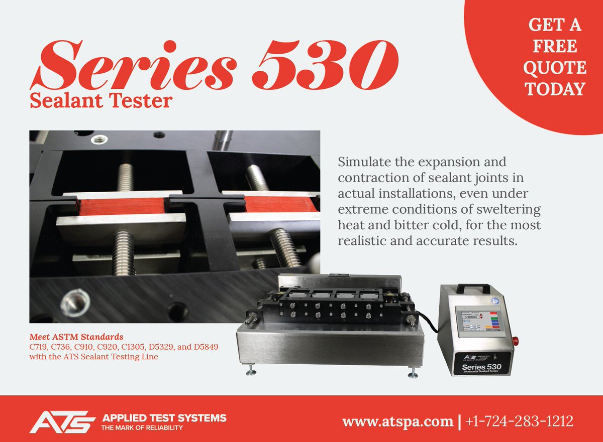 AppliedTest's tweet image. For realistic and accurate results, learn more about our Series 530 Sealant Tester at atspa.com/materials-test…