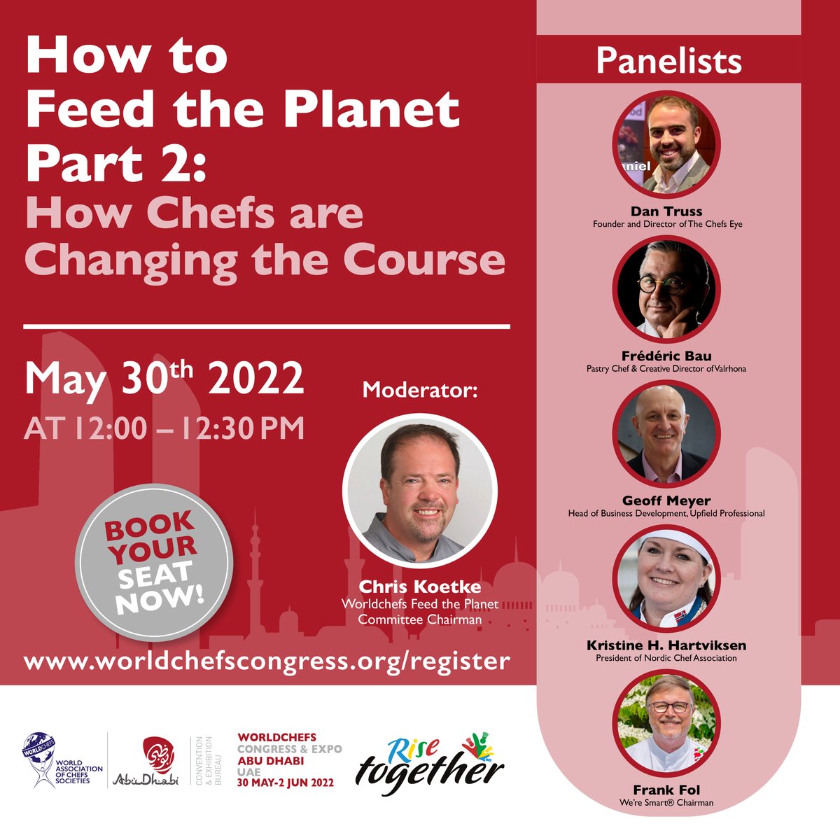 Learn about future trends and development in sustainability, how to think and drive change in kitchens &amp; more, with expert panelists during our #FeedThePlanet panel discussions at Worldchefs Congress &amp; Expo 2022!

Book your seat now! 👉 worldchefscongress.org/register

#ThisIsWorldchefs