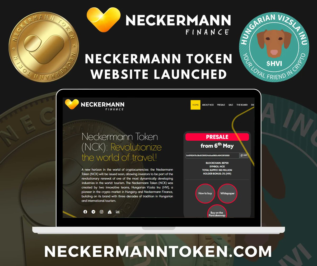 HunVizslainu's tweet photo. Hello everyone!

Our partner @neckermanntoken presale and website launched!

First DEX Listing: 2022.05.31
First CEX Listing: 2022.06.04

We are glad for the successful partnership.

#hvi #vizslainu #nck #neckermann https://t.co/y4EFyPSV7Y