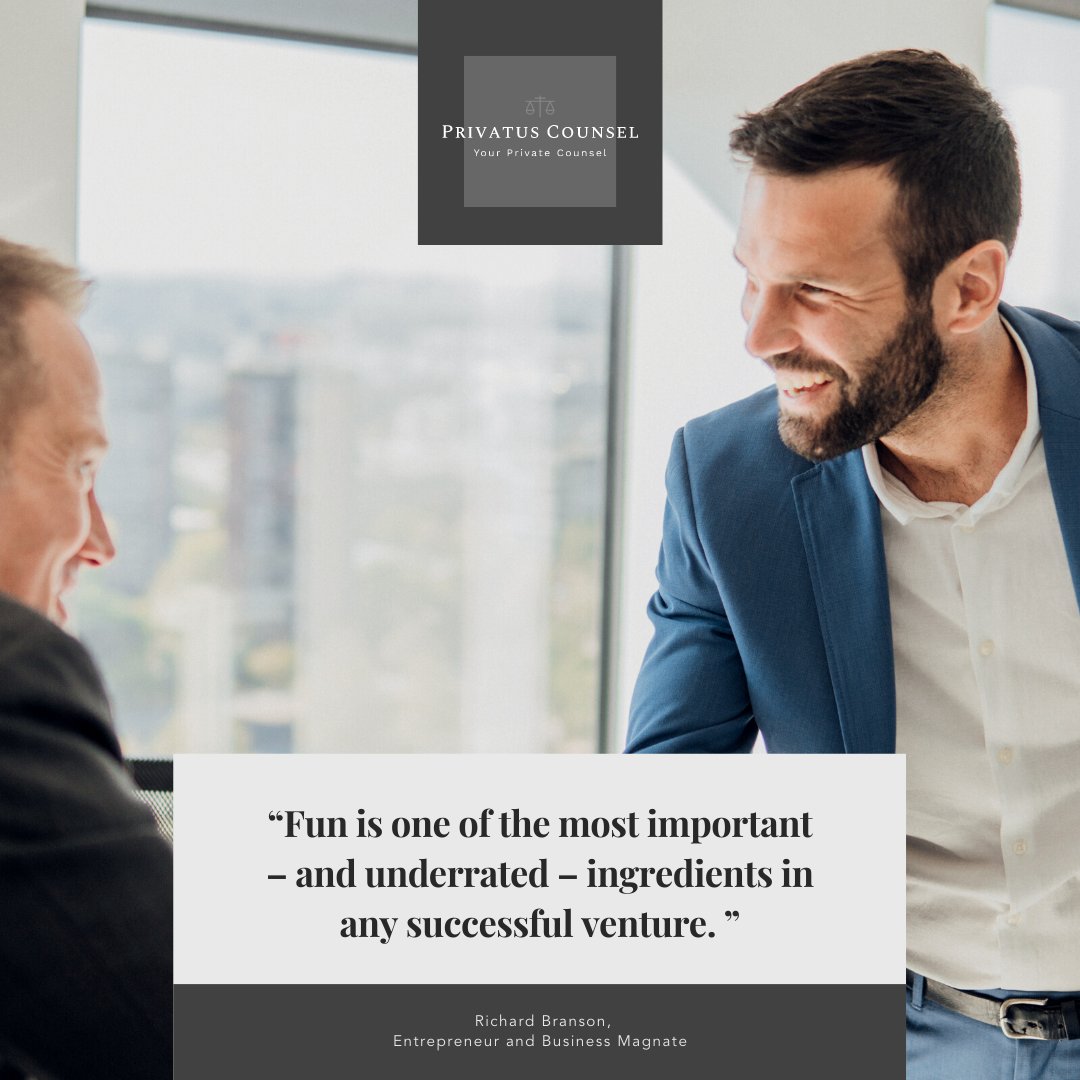 PrivatusCounsel's tweet photo. “Fun is one of the most important – and underrated – ingredients in any successful venture. ” – Richard Branson Do something that brings you joy this weekend. #generalcounsel #lawfirm #internationallaw #corporatelaw #commerciallaw #boutiquelawfirm #entrepreneur #growth https://t.co/DGOwKKO9a3