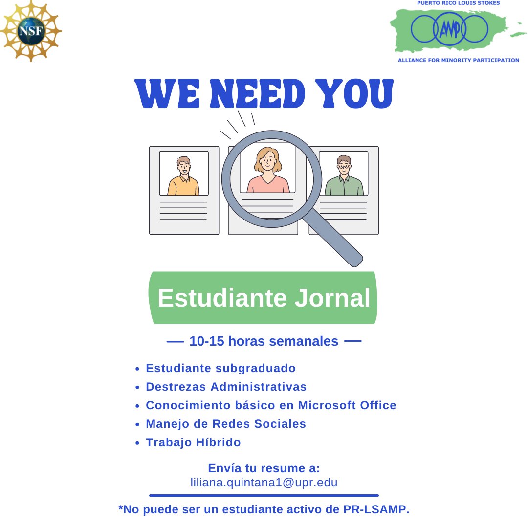 LsampPr's tweet photo. ¡Necesitamos ayuda y no es relajo! 🧐
¿Te gusta jugar pal’ equipo? 
¿Te consideras una persona creativa, responsable y con mucho potencial?
✉️ Envía tu resume a: liliana.quintana1@upr.edu https://t.co/2QeITyKWEs